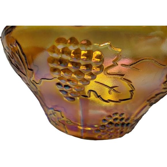 Indiana Glass Iridescent Marigold Scalloped Edge Compote Carnival Glass Circa 19 - Picture 5 of 9